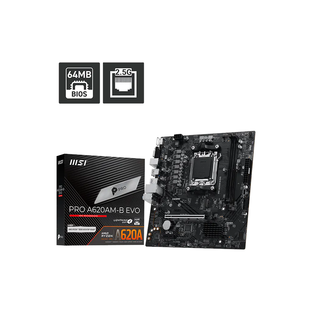 MSI PRO A620AM-B EVO DDR5 HDMI PCIE 4.0 AM5 mATX