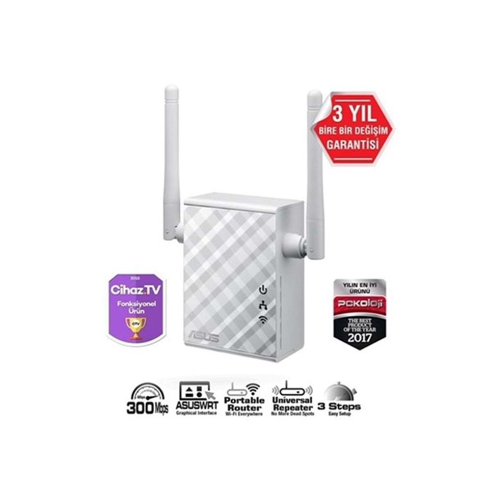 ASUS RP-N12 N300 2.4GHZ Mesafe Genişletici EV Ofis Tipi 2x 2dbi sabit anten