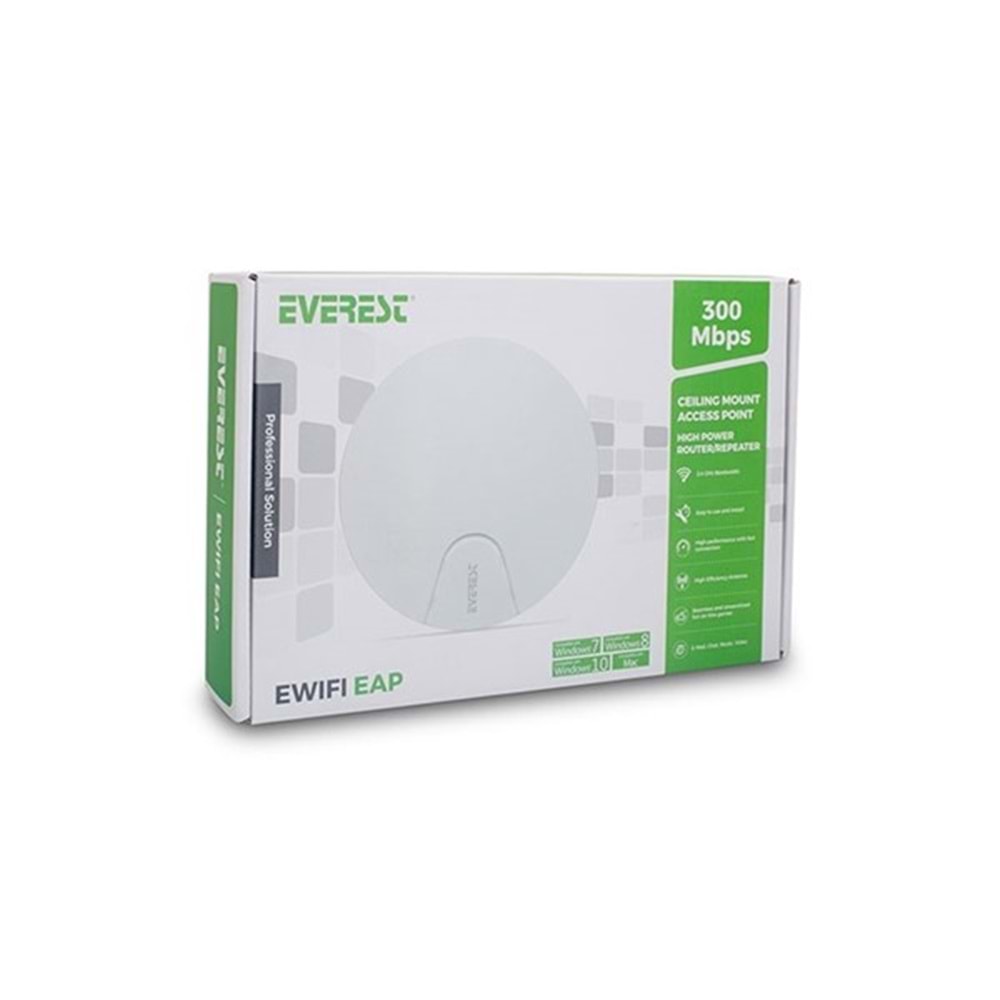 EVEREST EWiFi EAP 300mbps 1port 2.4ghz Repeater Access Point Router PoE Tavan Tipi