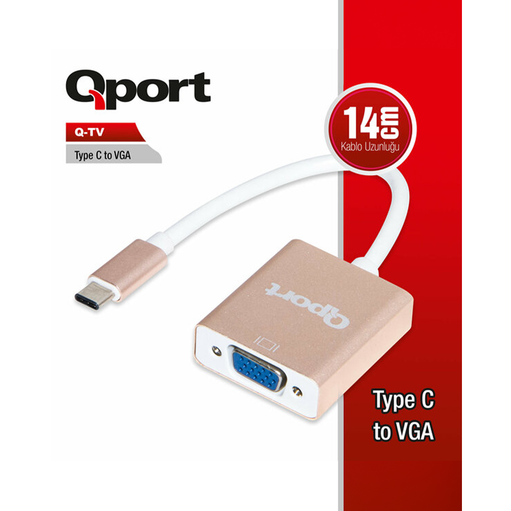 QPORT Q-TV 0.15metre Type-C & Vga Dişi Çevirici Adaptör 1080p