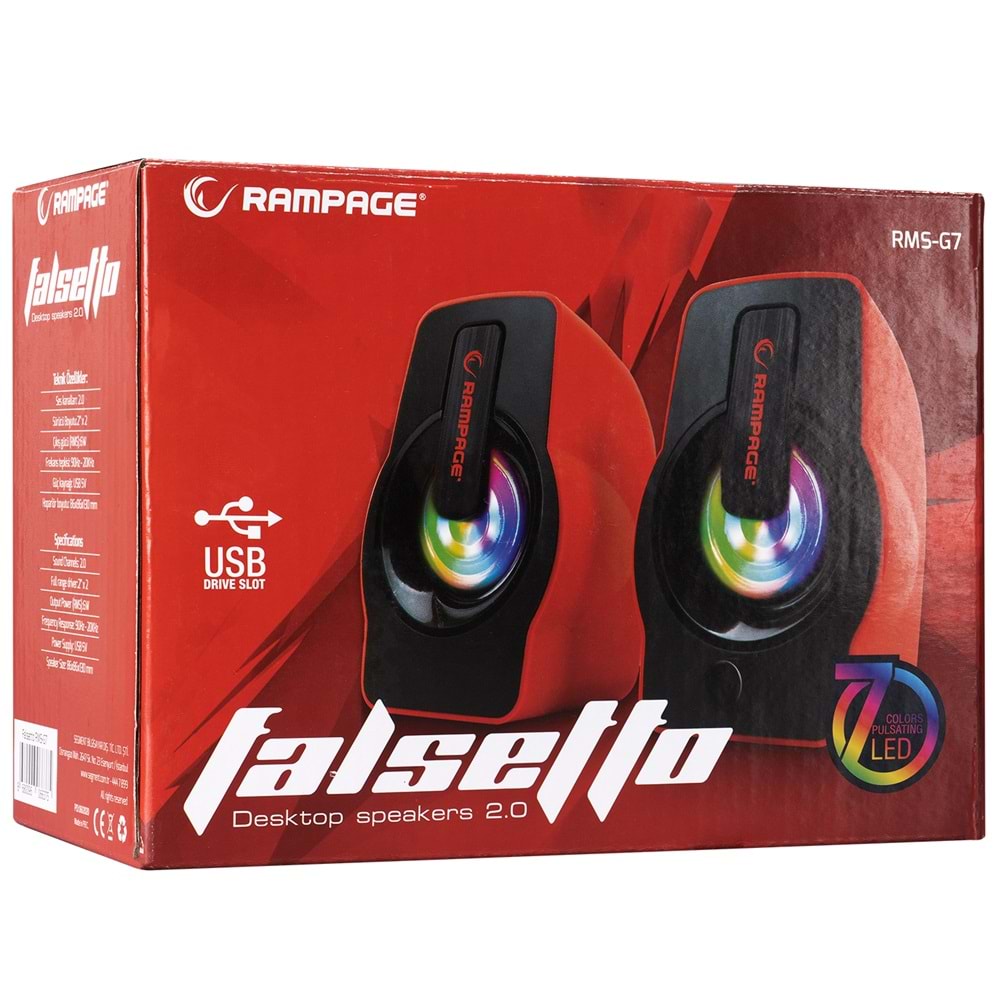 RAMPAGE RMS-G7 Falsetto 1+1 USB Kırmızı 6w Hoparlör RGB Ledli
