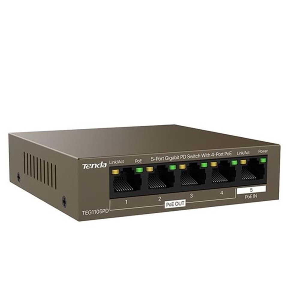TENDA 5port-4port PoE 30w Gigabit Yönetilemez Switch TEG1105PD