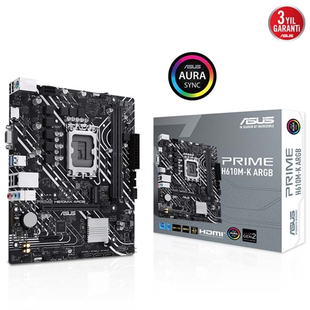 ASUS PRIME H610M-K ARGB DDR5 HDMI DP PCIe 16X v4.0 1700p mATX