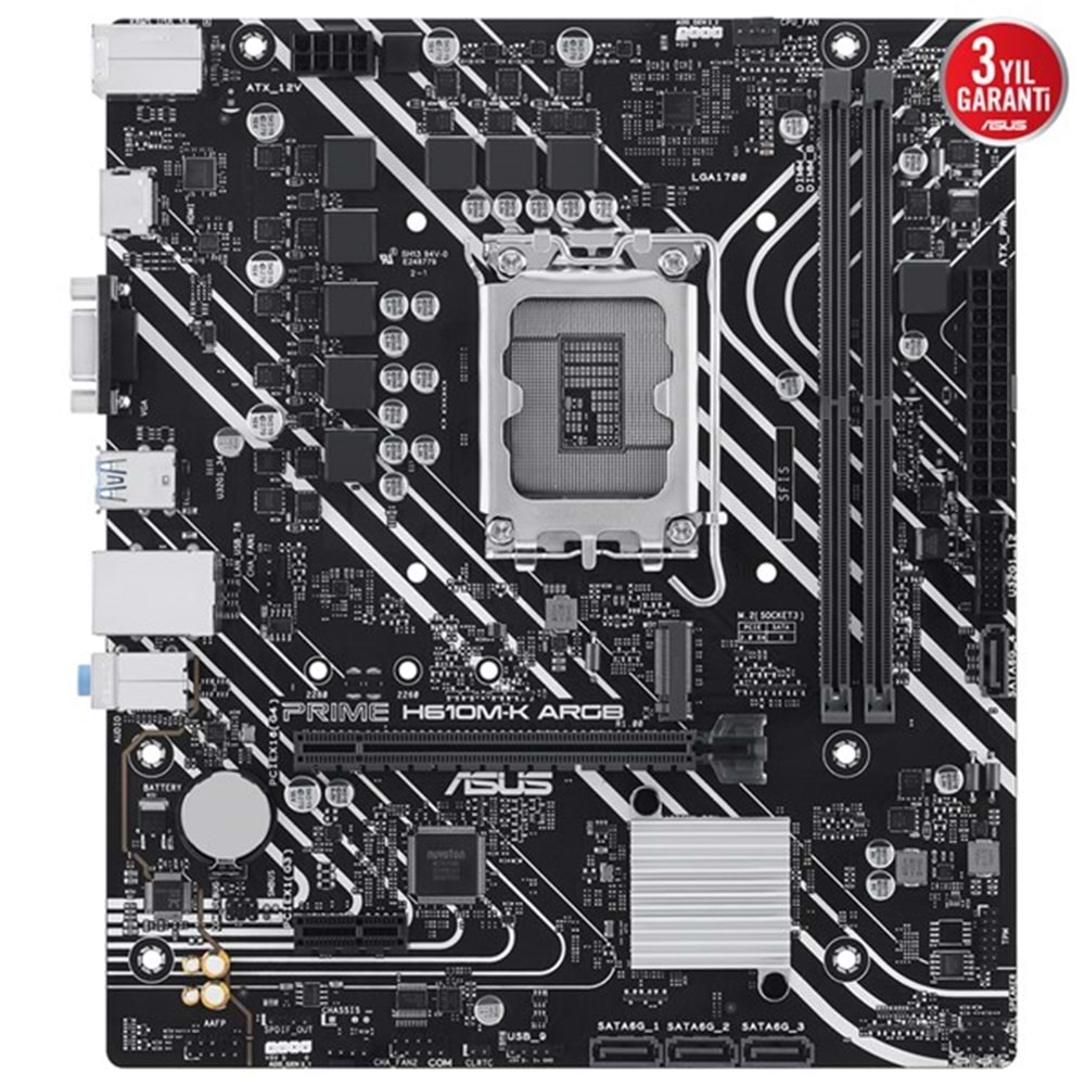 ASUS PRIME H610M-K ARGB DDR5 HDMI DP PCIe 16X v4.0 1700p mATX