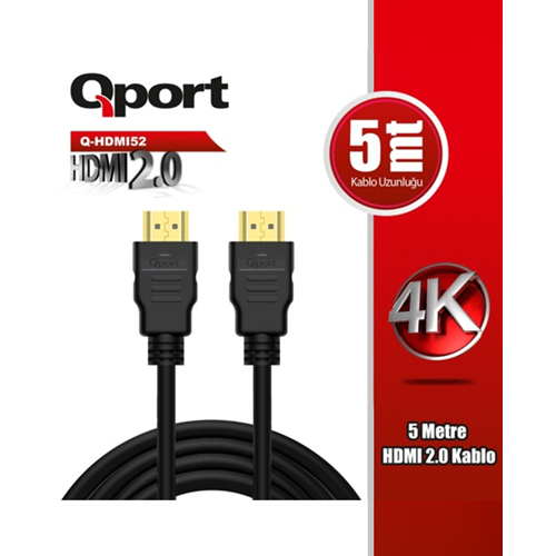 QPORT 5metre Q-HDMI52 HDMI Kablo 3D Gold 2.0V 4K 60HZ