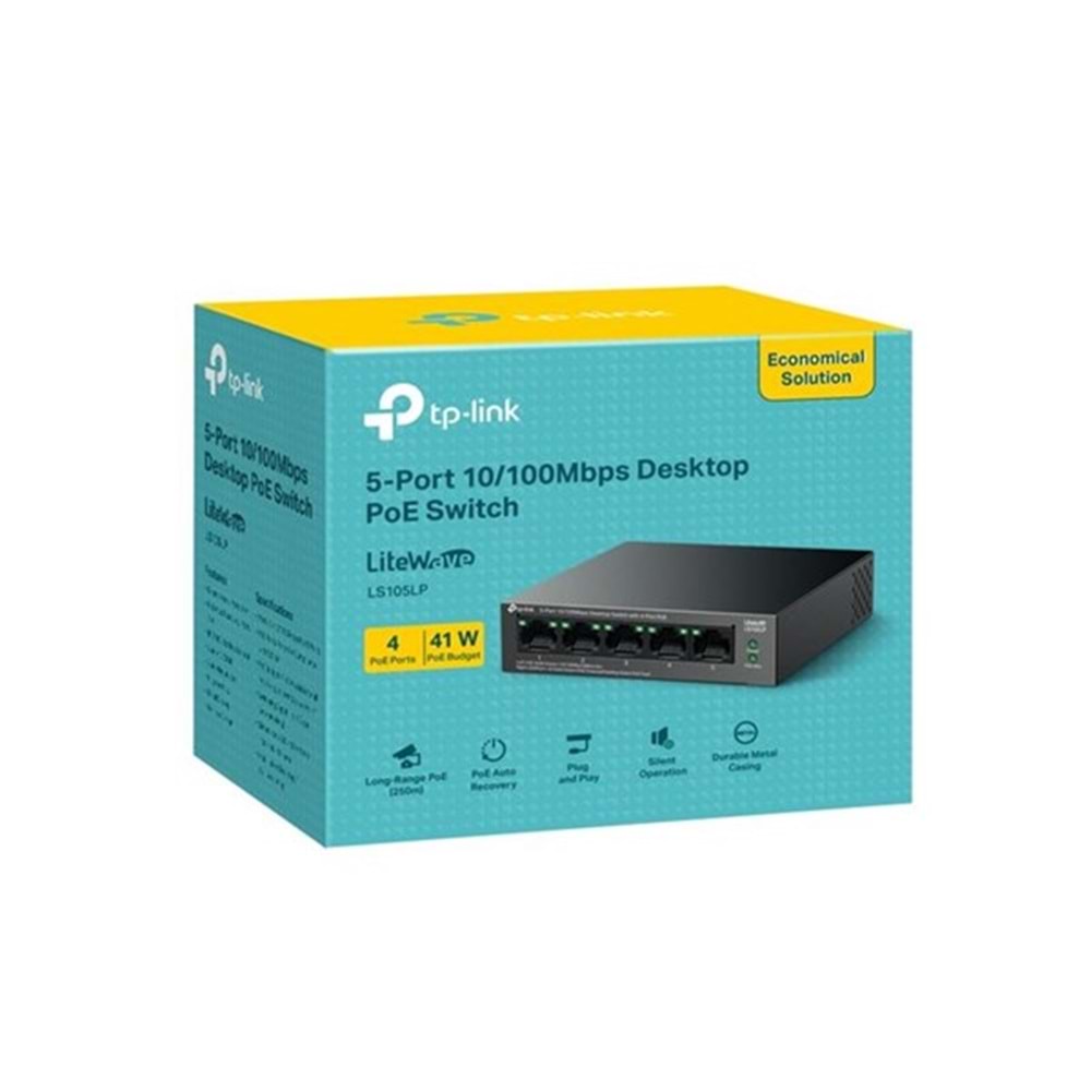 TP-LINK 5port 41w 4port PoE 10/100 Yönetilemez Switch LS105LP