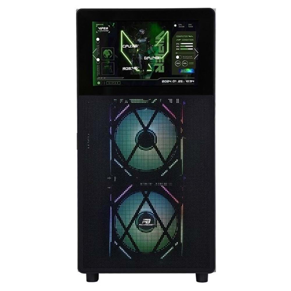 POWERBOOST PB-P4367BB LCD Mesh Panel Gaming Mid-Tower PC Kasası