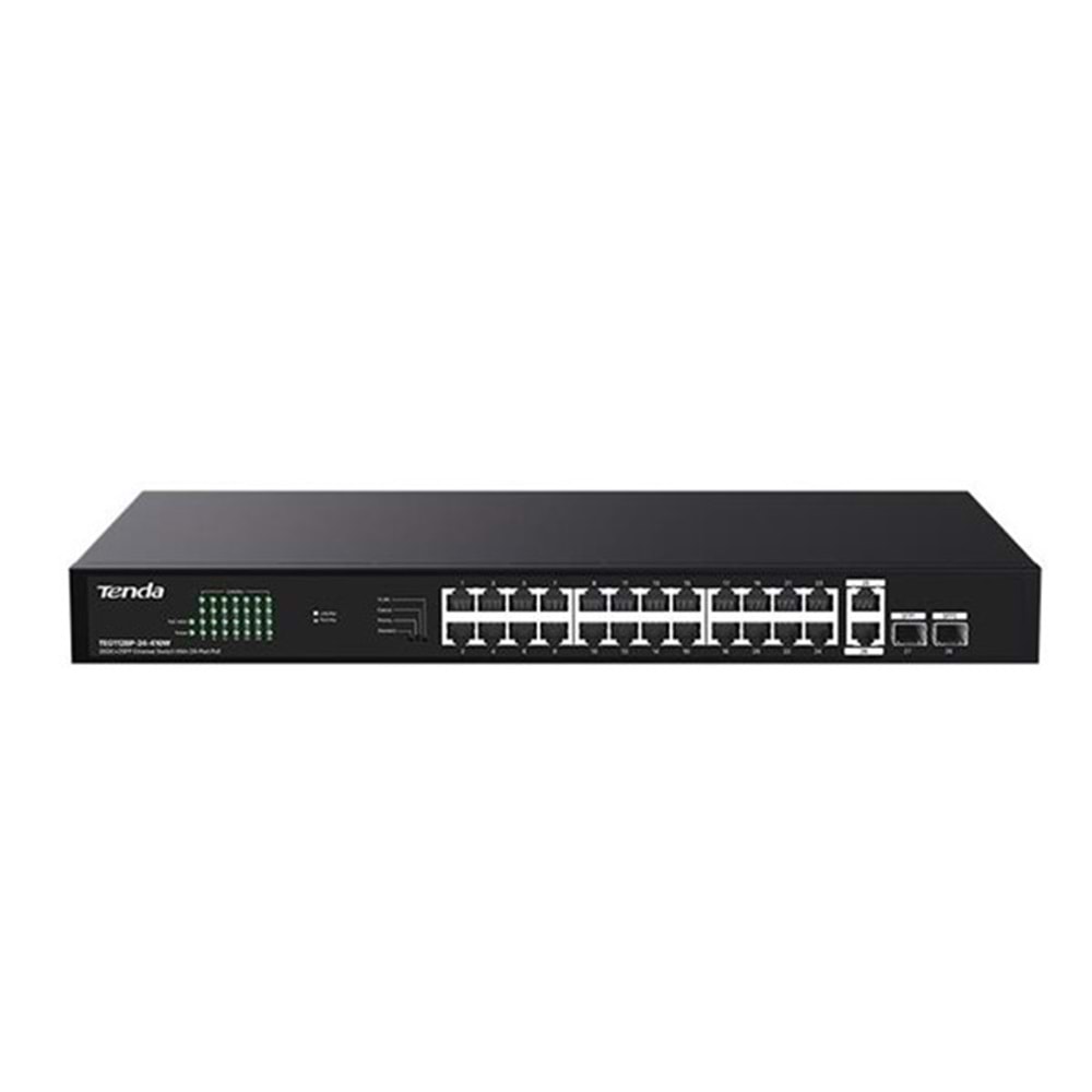 TENDA 24port PoE 410w 2-SFP 2-Uplink Gigabit Yönetilemez Switch TEG1128P-24-410W