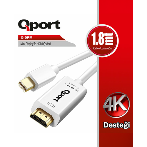 QPORT 1.8metre Q-DPM mDP-HDMI Görüntü Kablosu