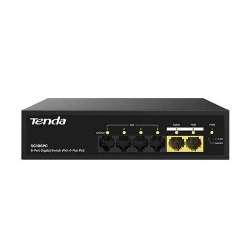 TENDA 6port-4port PoE 55w 2-Uplink Gigabit Yönetilemez Switch SG106PC