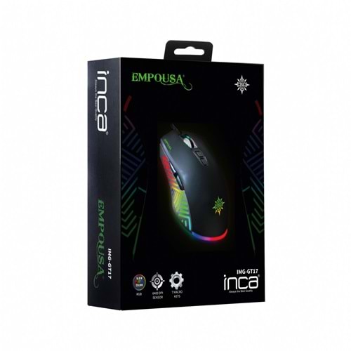 INCA IMG-GT17 USB RGB Led Aydınlatmalı 6400dpi Gaming Optic Siyah Mouse