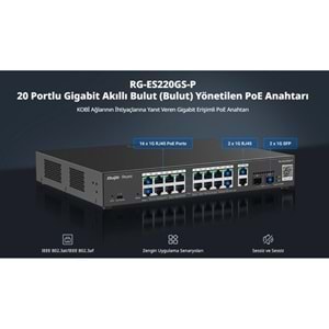 RUIJIE 16port PoE 250w 2-SFP 2-Uplink Gigabit Yönetilebilir Switch RG-ES220GS-P