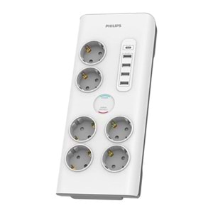 PHILIPS 6-lı SPN7060WA/62 900 Joules Akım Koruma Prizi Beyaz 4-USB/1-TYPEC