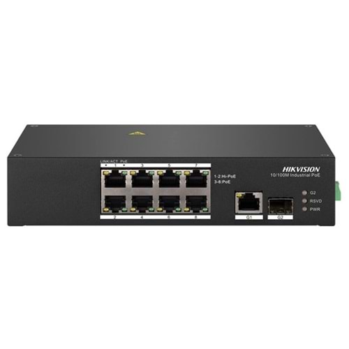 HIKVISION 8port PoE 90w 1-SFP 10/100Yönetilemez Endüstriyel Switch (Adaptör Yok) DS-3T0310HP