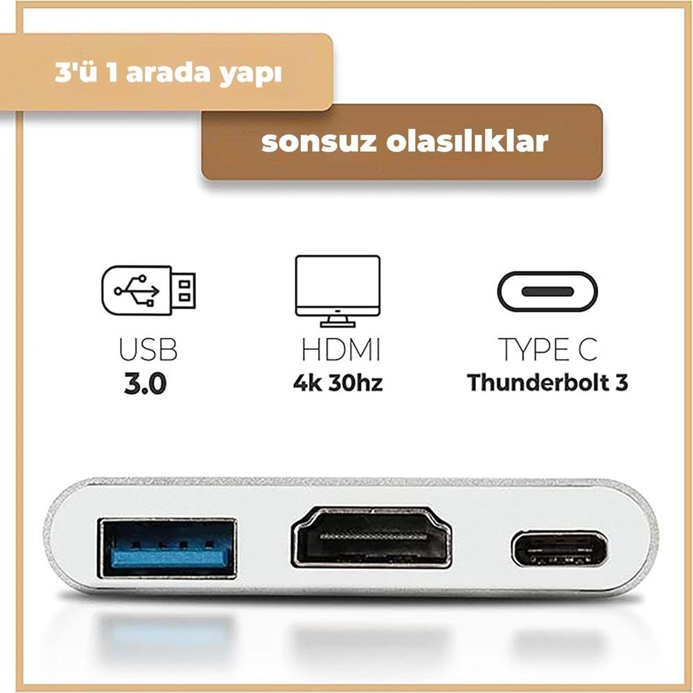 INCA ITPC-04T 0.15metre TYPE-C - HDMI Görüntü Adaptörü Gümüş 100W