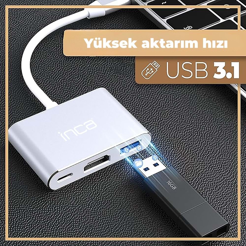 INCA ITPC-04T 0.15metre TYPE-C - HDMI Görüntü Adaptörü Gümüş 100W