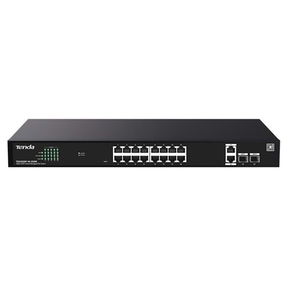 TENDA 16port PoE 250w 2-SFP Gigabit Cloud Yönetilebilir Switch TEG2220P-16-250W